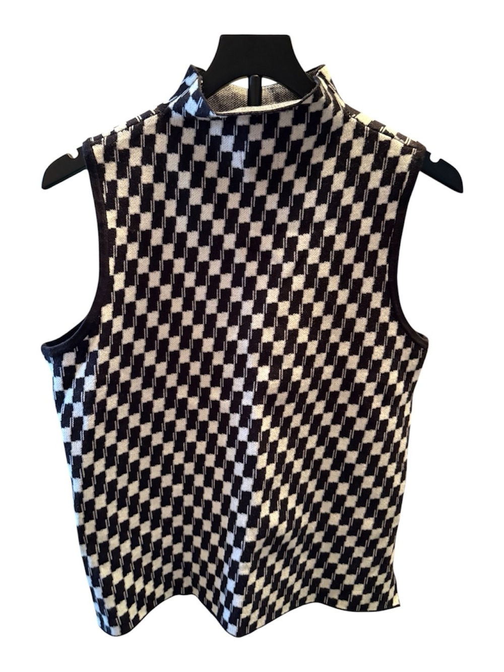 Nicole Miller New York Houndstooth Mock Neck Sleeveless Knit Top Large